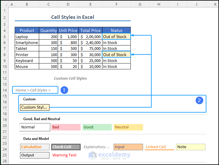 applying custom cell styles in Excel