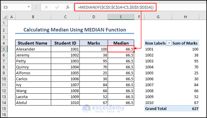 12- calculate median using MEDIAN function