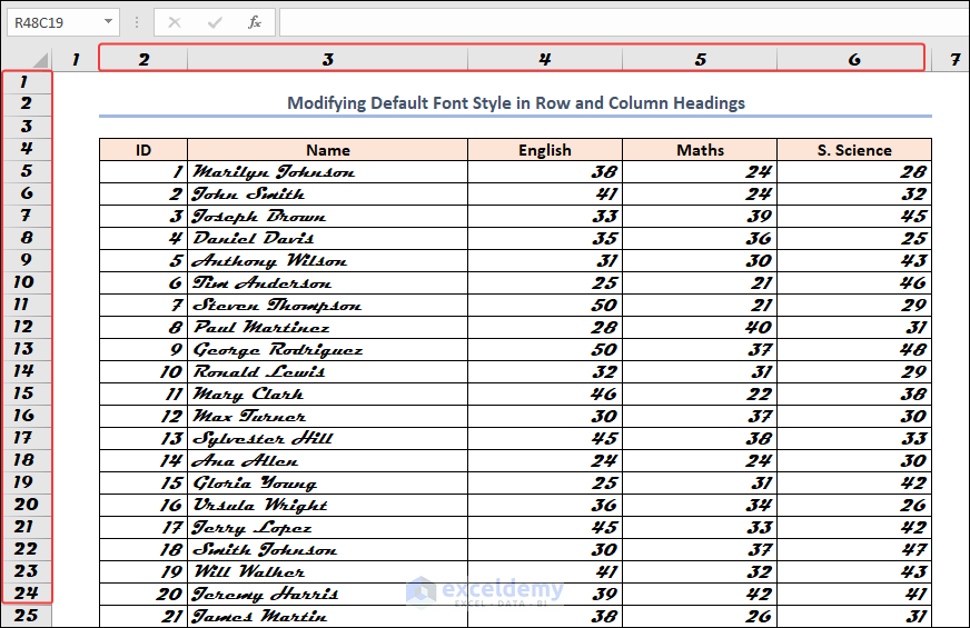 excel row and column headings get changed