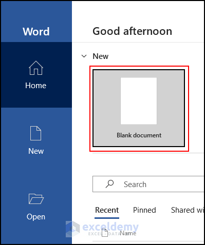 12- selecting blank document option in microsoft word