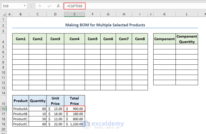 Calculating Total price for multiple products