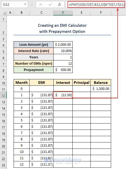Calculating the Interest using the IPMT function