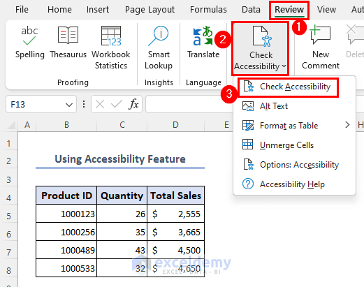 Check accessibility feature to rename sheet in Excel