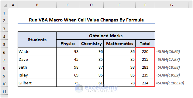 Dataset to run vba macro when cell value changes by formula