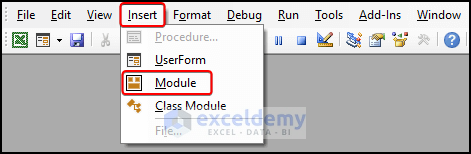 Module option in Insert tab