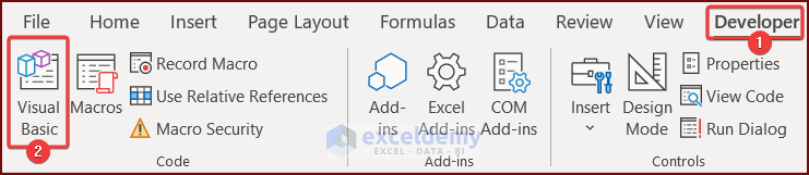 Opening Visual Basic from the Developer Tab