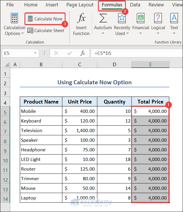 Select Calculate Now Option