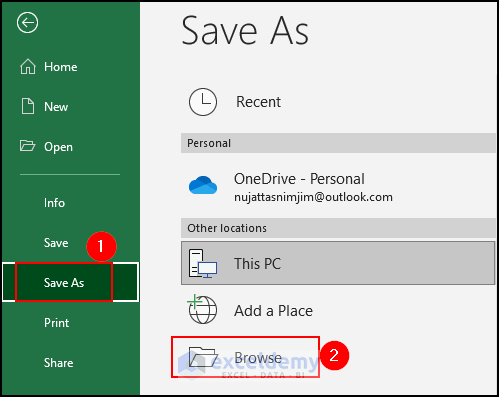 13- choosing browse option to use general options to protect Excel file with password