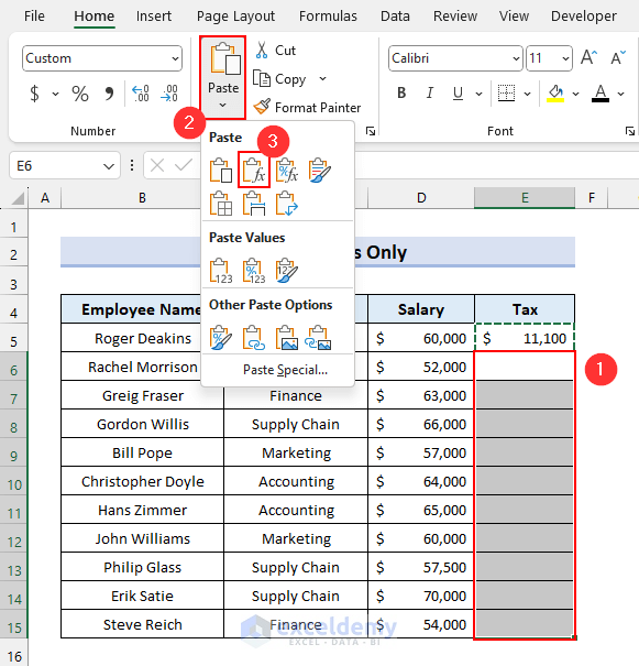 How to Paste Formulas in Excel