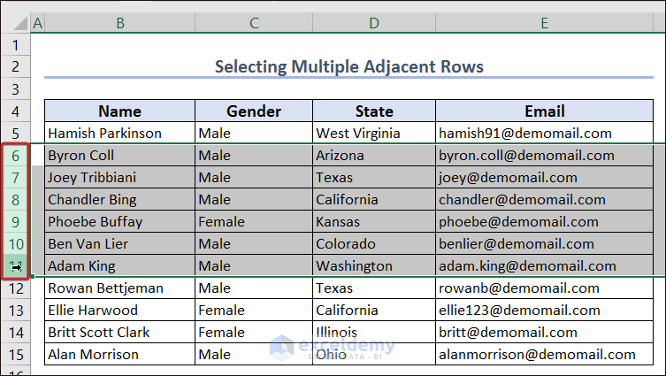 Selecting Multiple Adjacent Rows