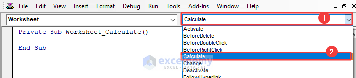 Create Calculate event for the worksheet