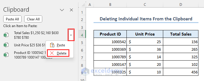 Deleting a specific item from clipboard