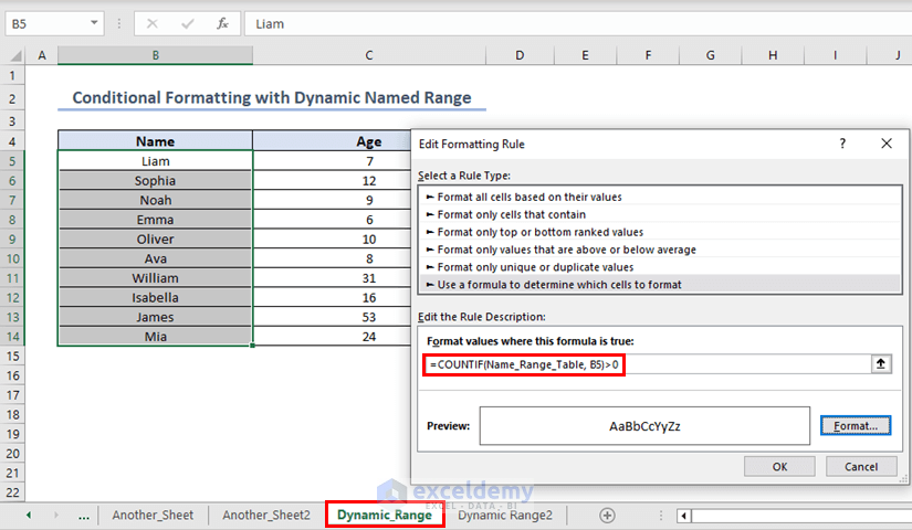 Inputting Formula for Excel Dynamic Conditional Formatting with Named Range