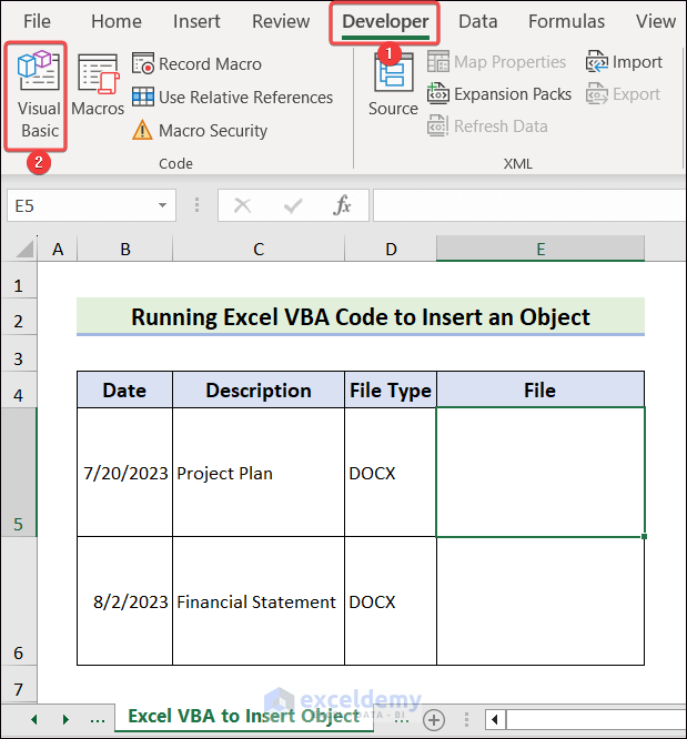 Navigate to Insert and click on Visual Basic