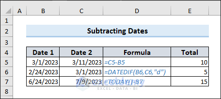 Subtract date in Excel