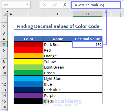 decimal value of color dark red