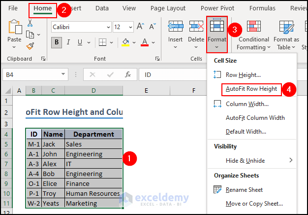 14- selecting autofit row height option from format