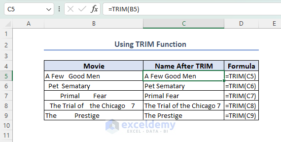 Use of TRIM function