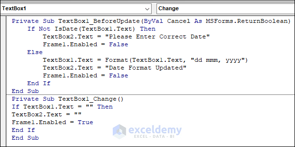 Excel VBA code to validate date in TextBox