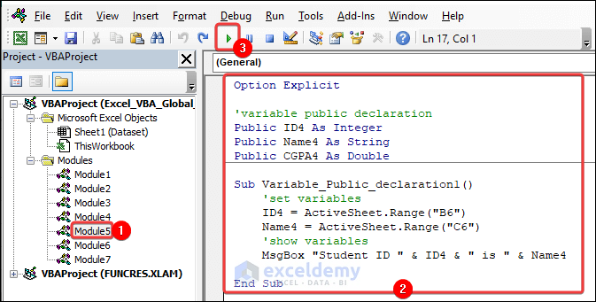 VBA Code with Public Declaration of Global Variables