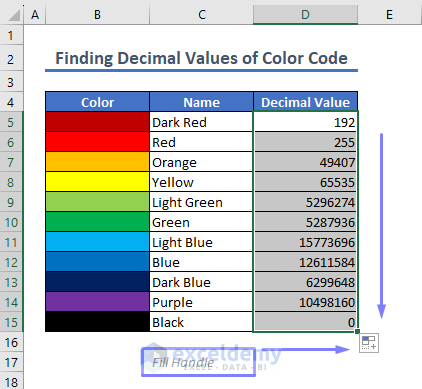 finding decimal values of color code using a custom function