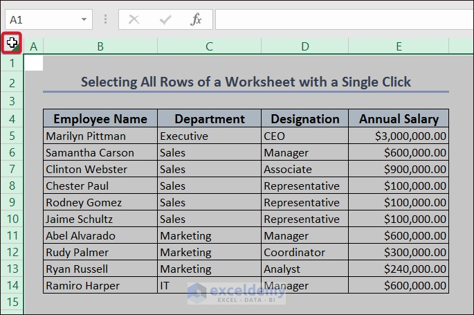 Selecting All Rows of a Worksheet with a Single Click
