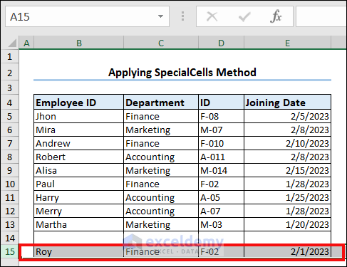 Applying SpecialCells Method to Select Last Row