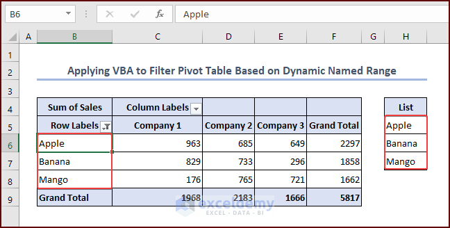 Applying VBA to Filter Pivot Table Based on Dynamic Named Range
