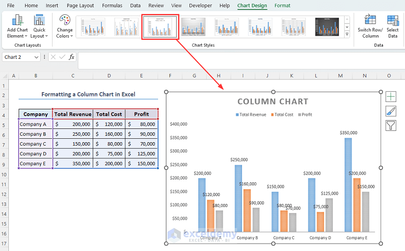 Changing style of the column chart in Excel