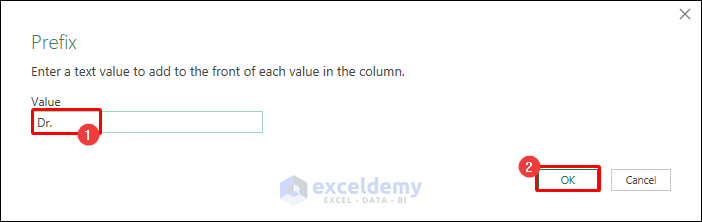 Type prefix in value box