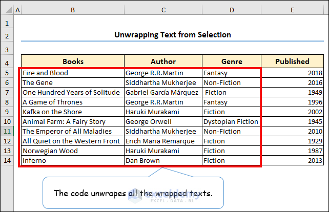 Unwrapping texts from a selection