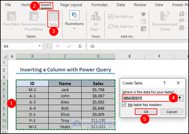 16- converting dataset into tables to insert a column with power query