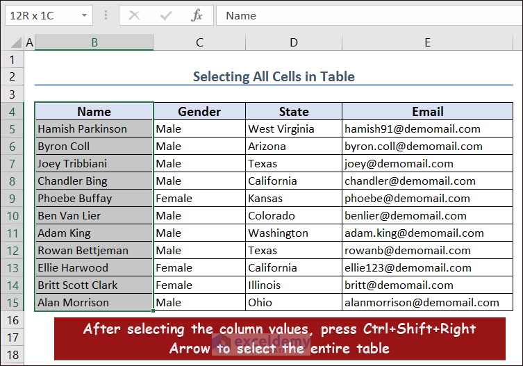 Selecting Cells in Excel