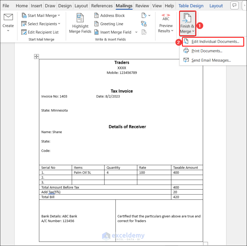 To convert into a pdf choosing Edit Individual documents