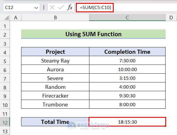Using SUM Function to Add Time Values in Excel