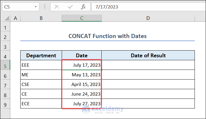 CONCAT Function with Dates