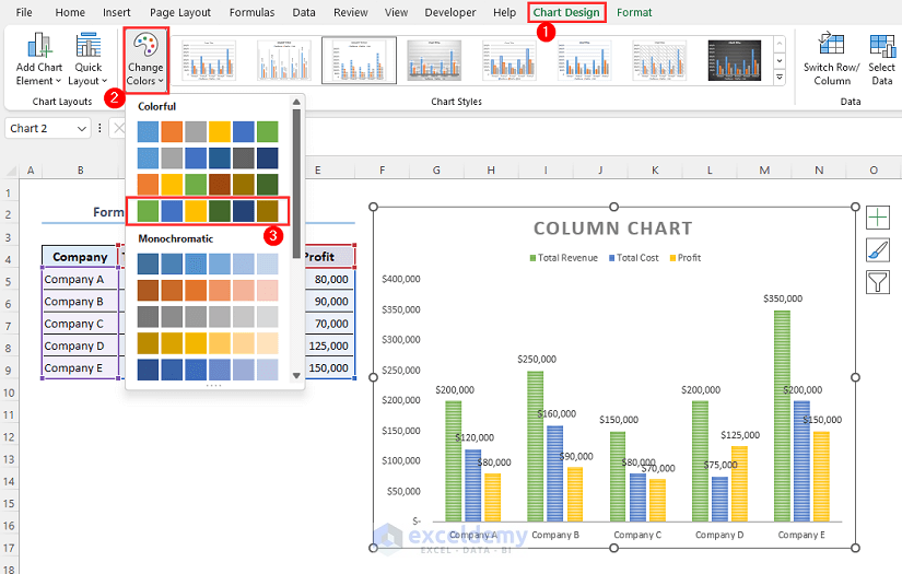 Changing column colors of the column chart