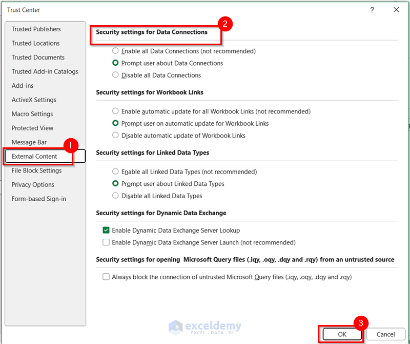 Enabling External Data Connections in Excel