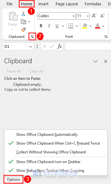 Options for displaying clipboard
