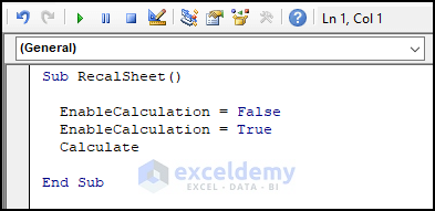 Code for excel vba force calculation
