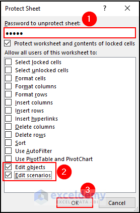 17- unchecking options from the protect sheet window