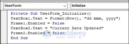 Excel VBA code for format current date as dd mmm, yyyy in TextBox