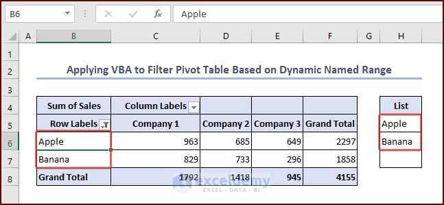 Filtering Pivot Table Based on Dynamic Named Range