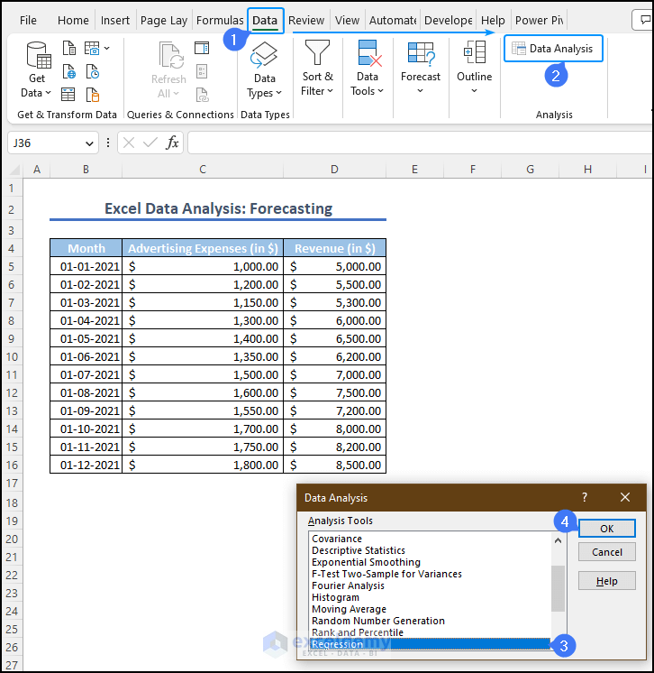 Selecting Regression Analysis in Excel