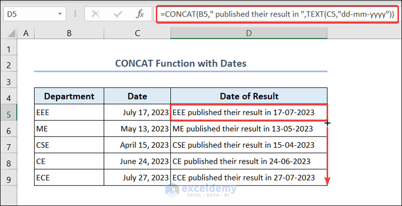 Texts and Dates Joined with CONCAT Function