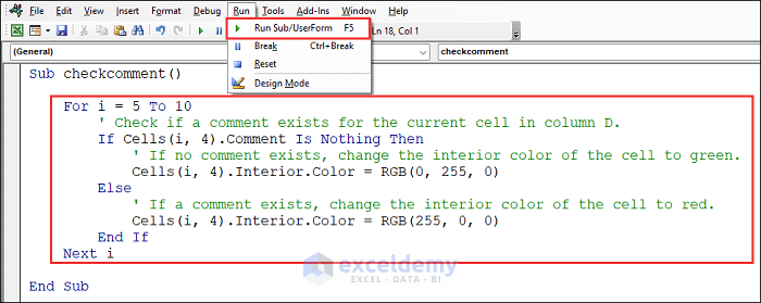 VBA code to check whether any comment exists