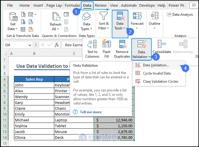 adding data validation in a cell range