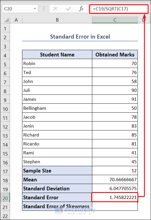 calculating standard error 