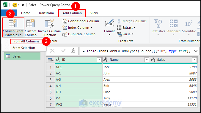 18.1- selecting Columns From Examples option to insert column with power query