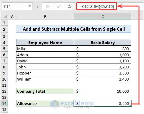 Add and subtract multiple cells from one cell